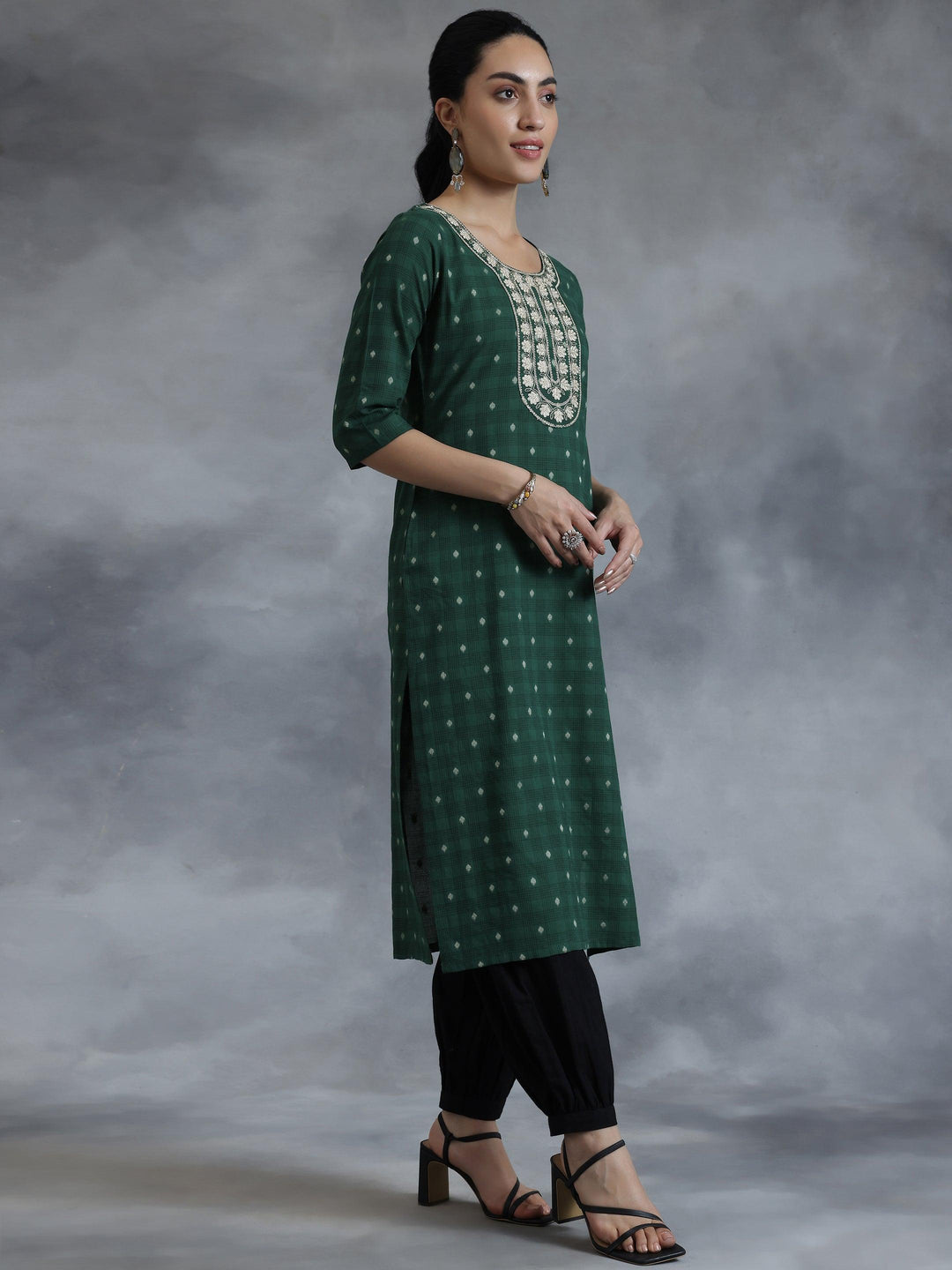 Green Yoke Design Cotton Straight Kurta - Libas 