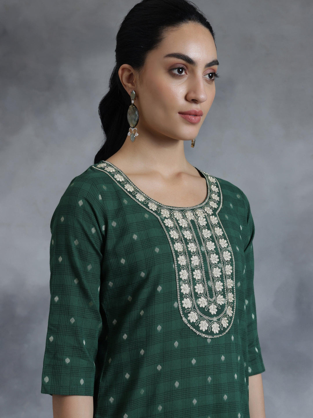 Green Yoke Design Cotton Straight Kurta - Libas