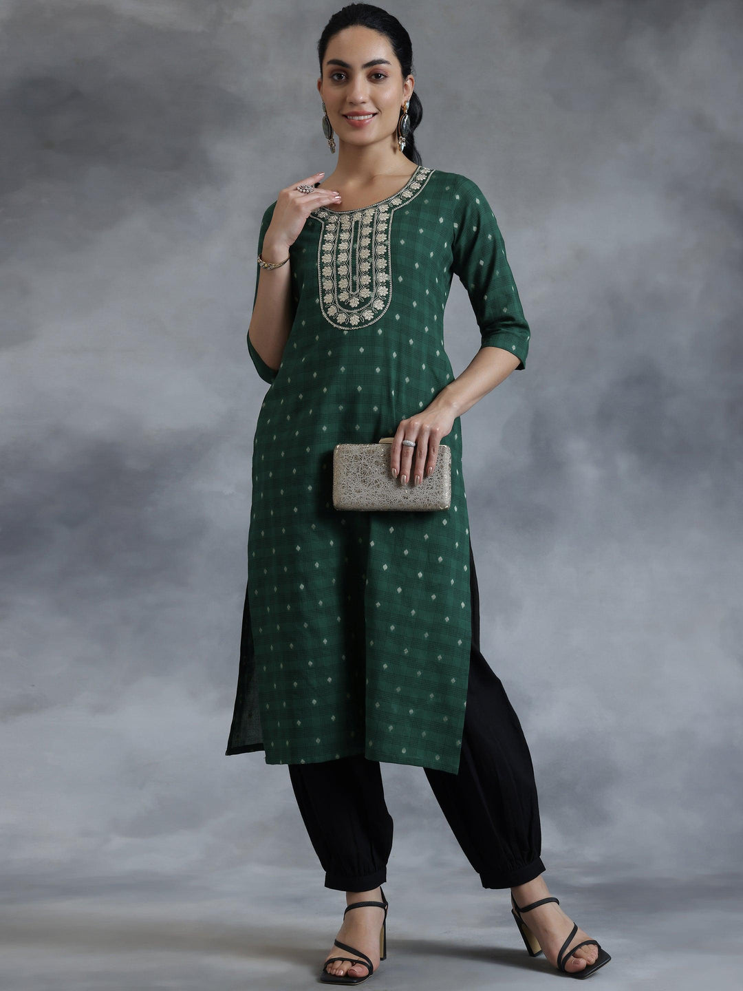 Green Yoke Design Cotton Straight Kurta - Libas 