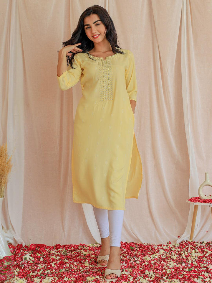 Lemon Cotton Straight Kurta - Libas