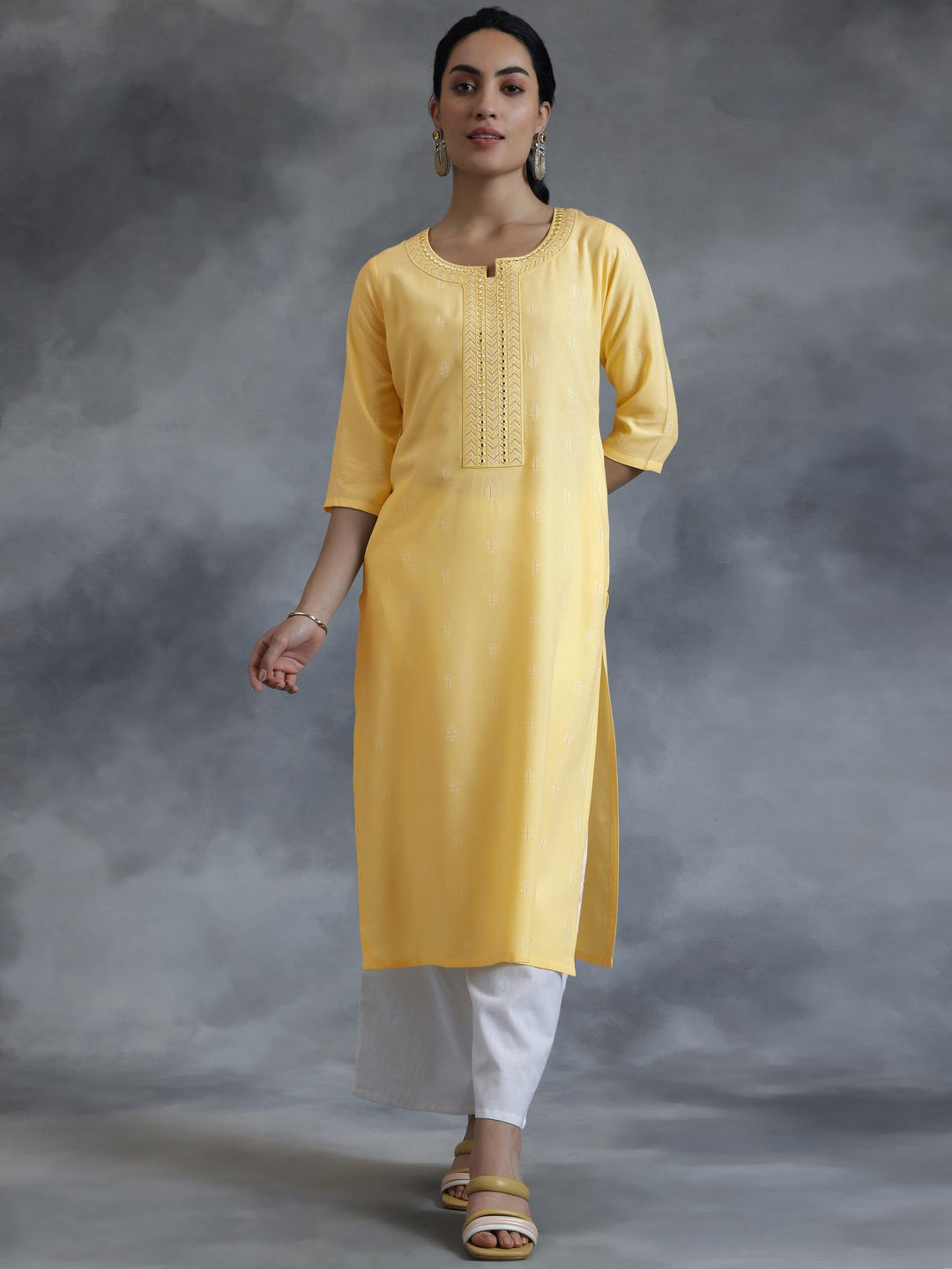 Lemon Cotton Straight Kurta - Libas