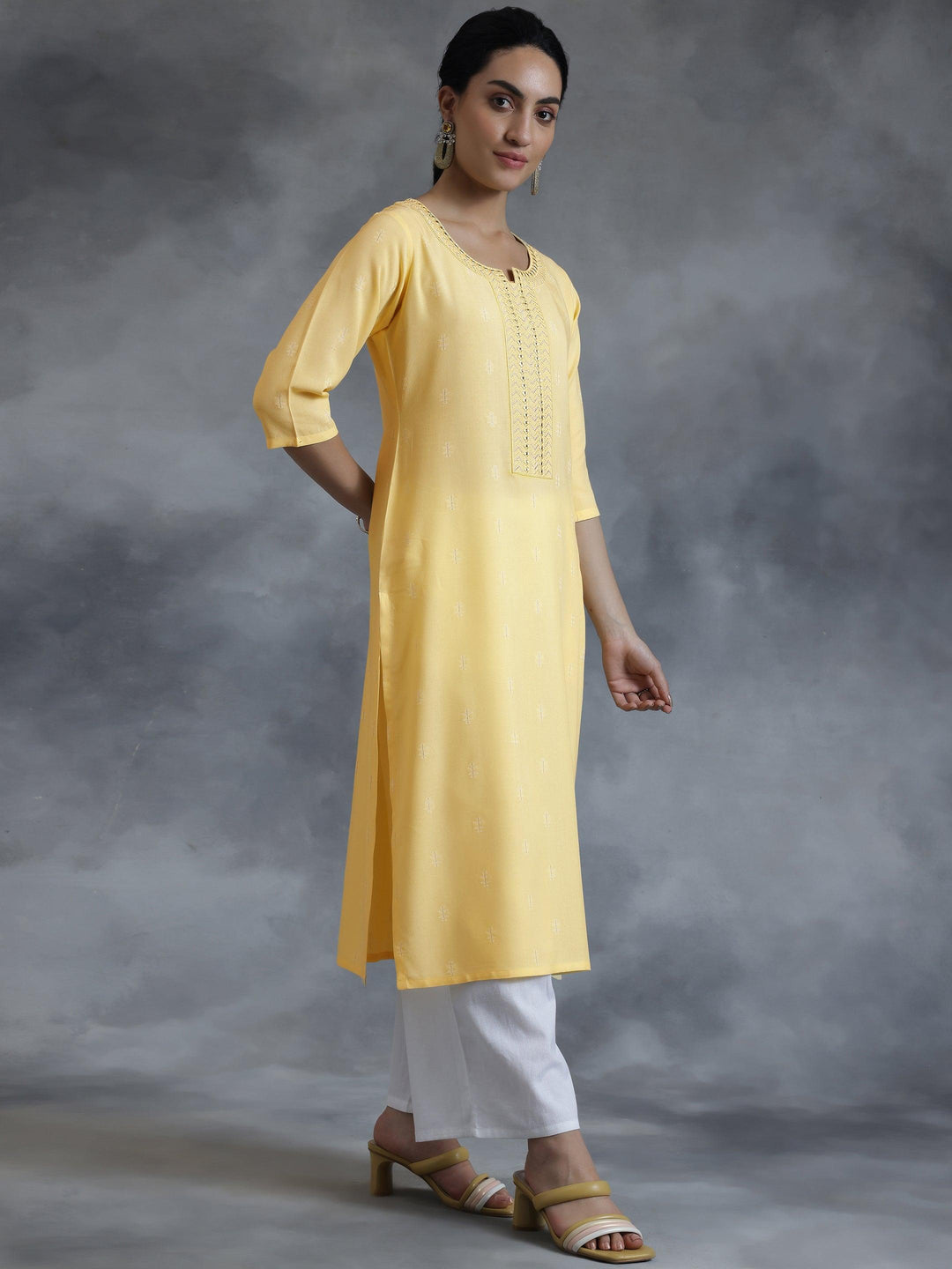 Lemon Cotton Straight Kurta - Libas