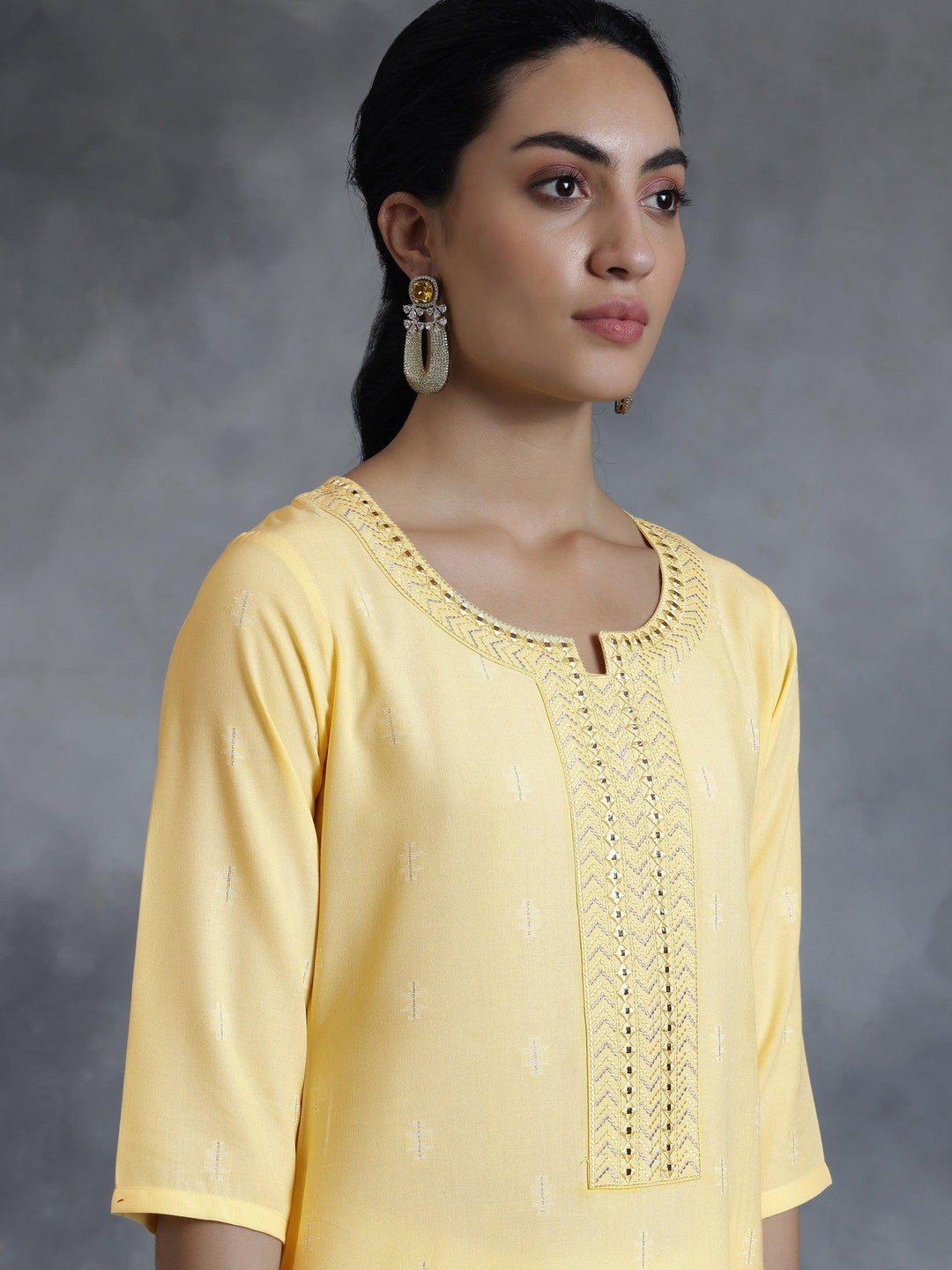 Lemon Cotton Straight Kurta - Libas 