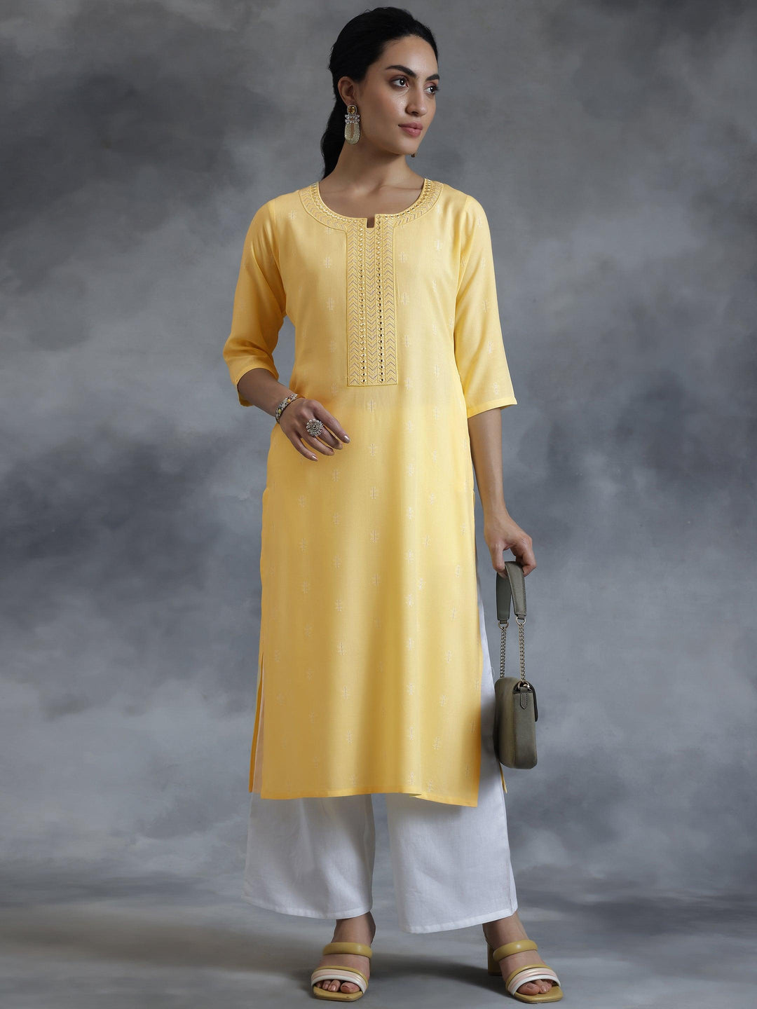 Lemon Cotton Straight Kurta - Libas 