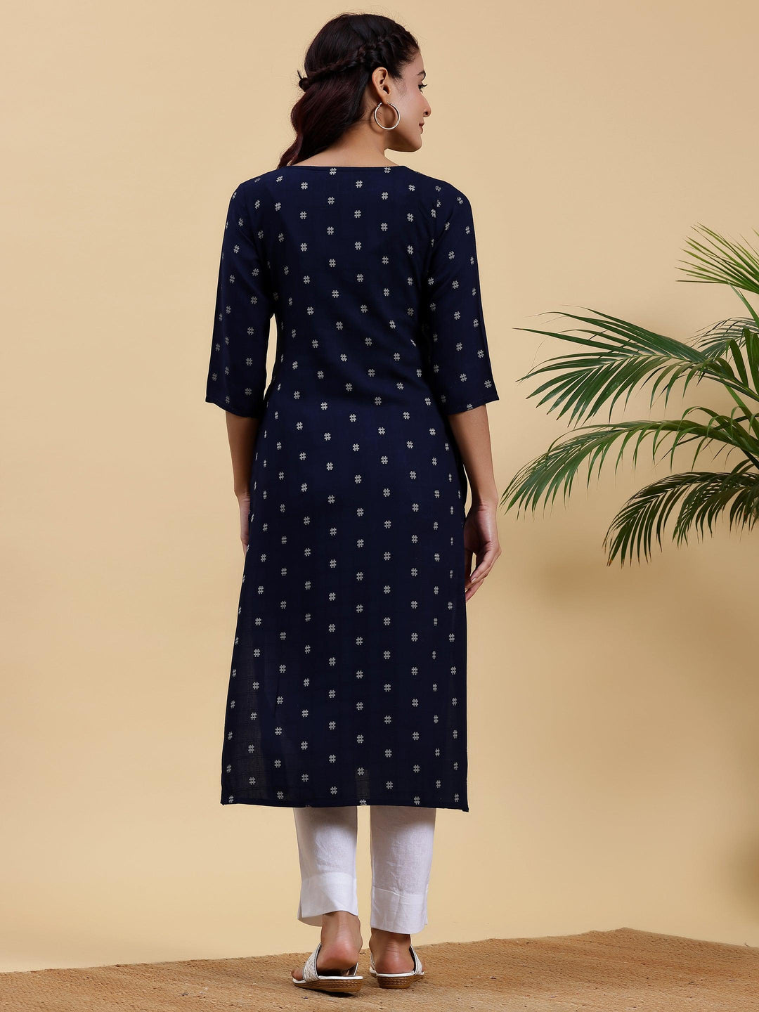 Blue Embroidered Cotton Straight Kurta - Libas