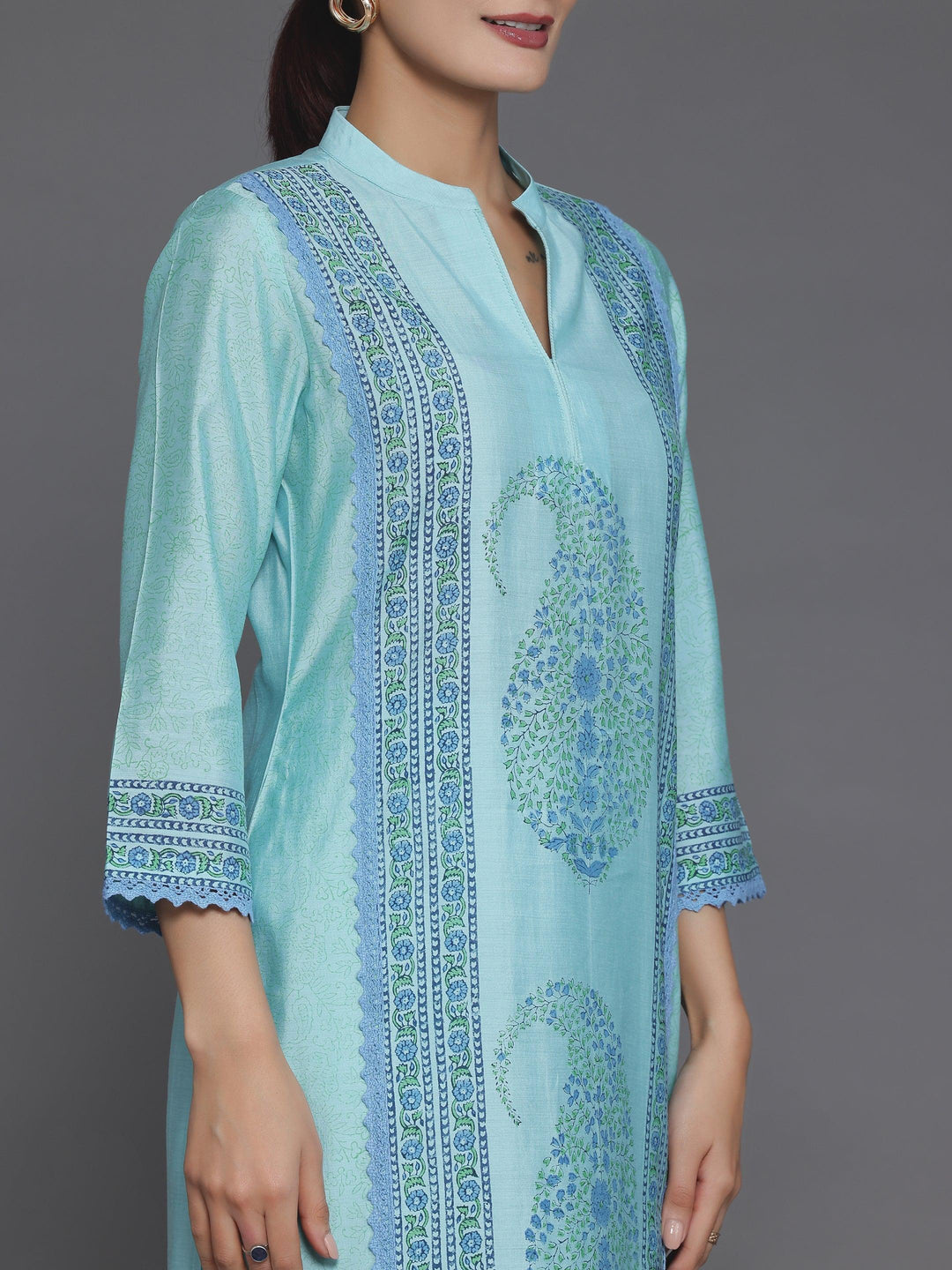 Blue Printed Silk Blend Straight Suit With Dupatta - Libas