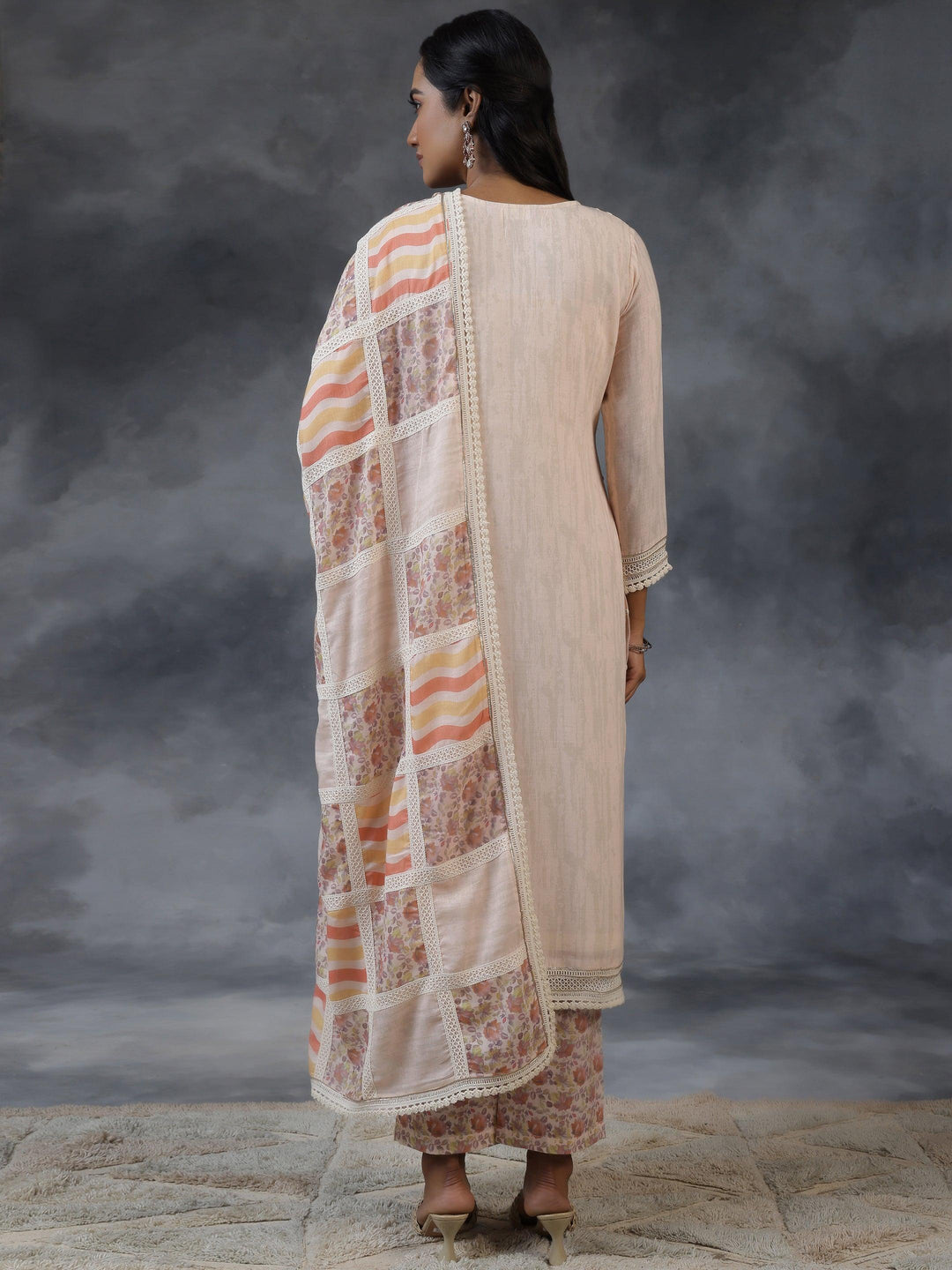 Peach Printed Cotton Straight Suit With Dupatta - Libas 