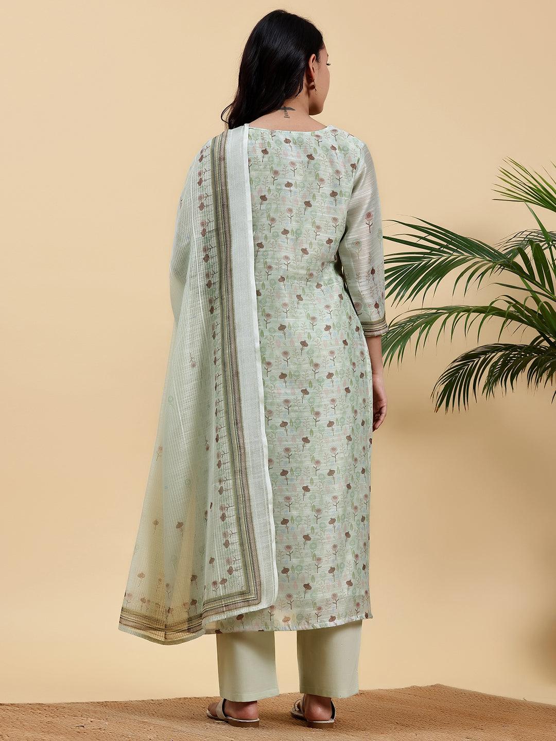 Green Printed Chanderi Silk Pakistani Suit - Libas 