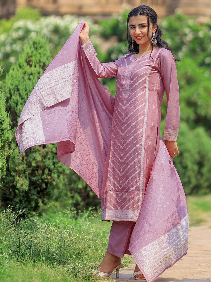 Lilac Woven Design Silk Blend Pakistani Suit - Libas