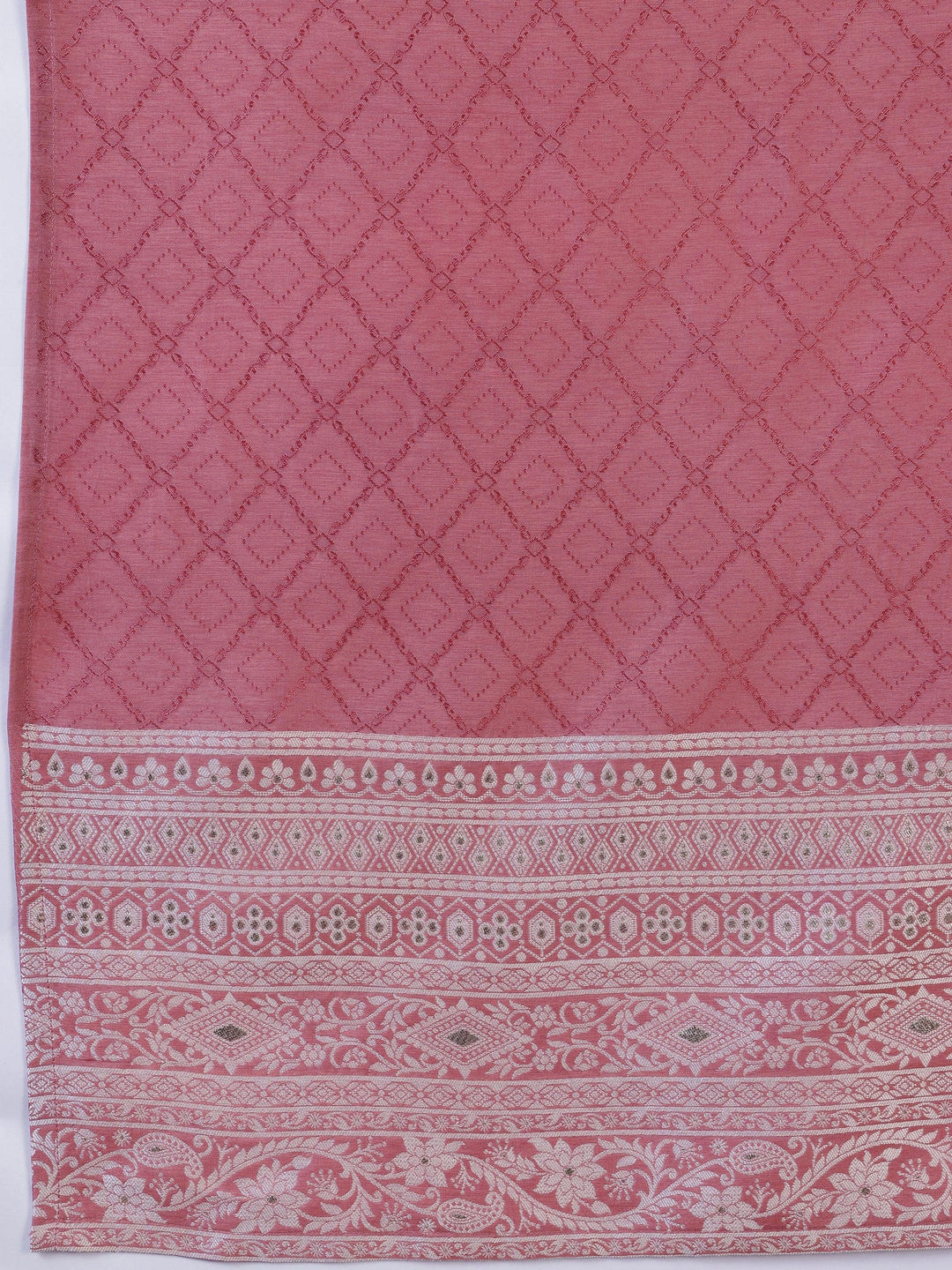 Pink Woven Design Silk Blend Straight Suit With Dupatta - Libas