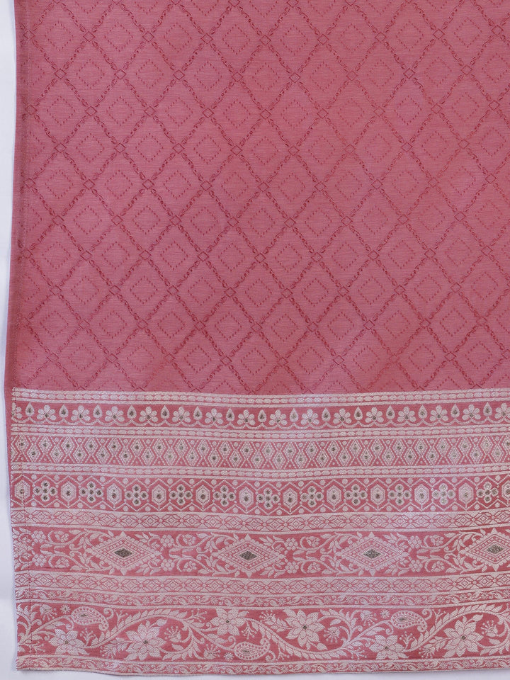 Pink Woven Design Silk Blend Straight Suit With Dupatta - Libas