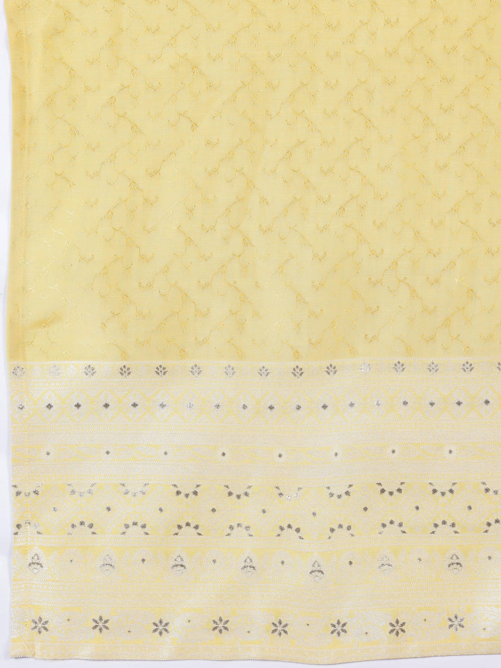 Yellow Woven Design Silk Blend Straight Suit With Dupatta - Libas