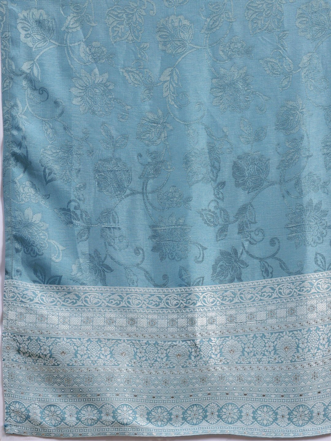 Blue Woven Design Silk Blend Straight Suit With Dupatta - Libas