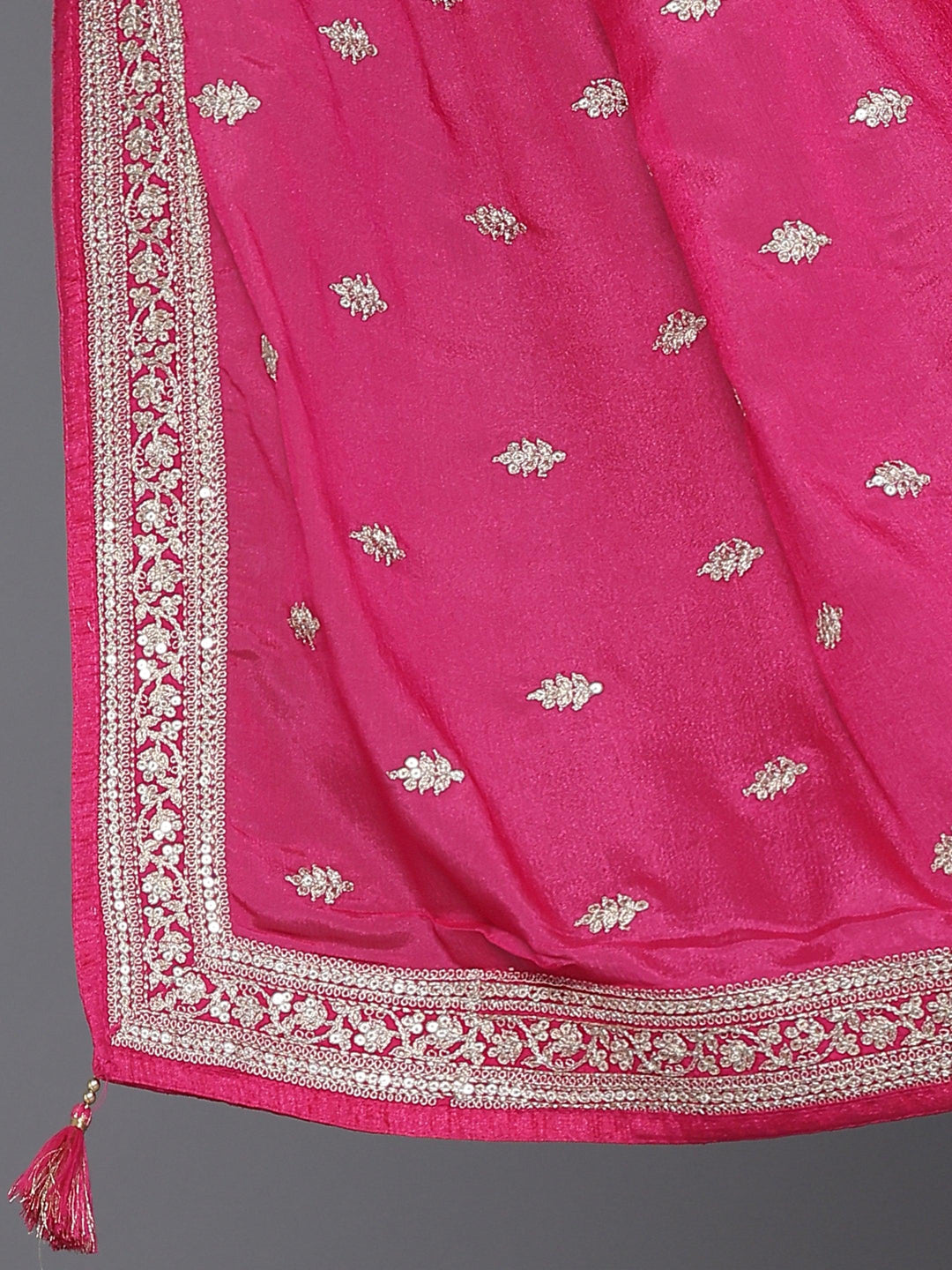 Pink Self Design Silk Blend Straight Suit With Dupatta - Libas