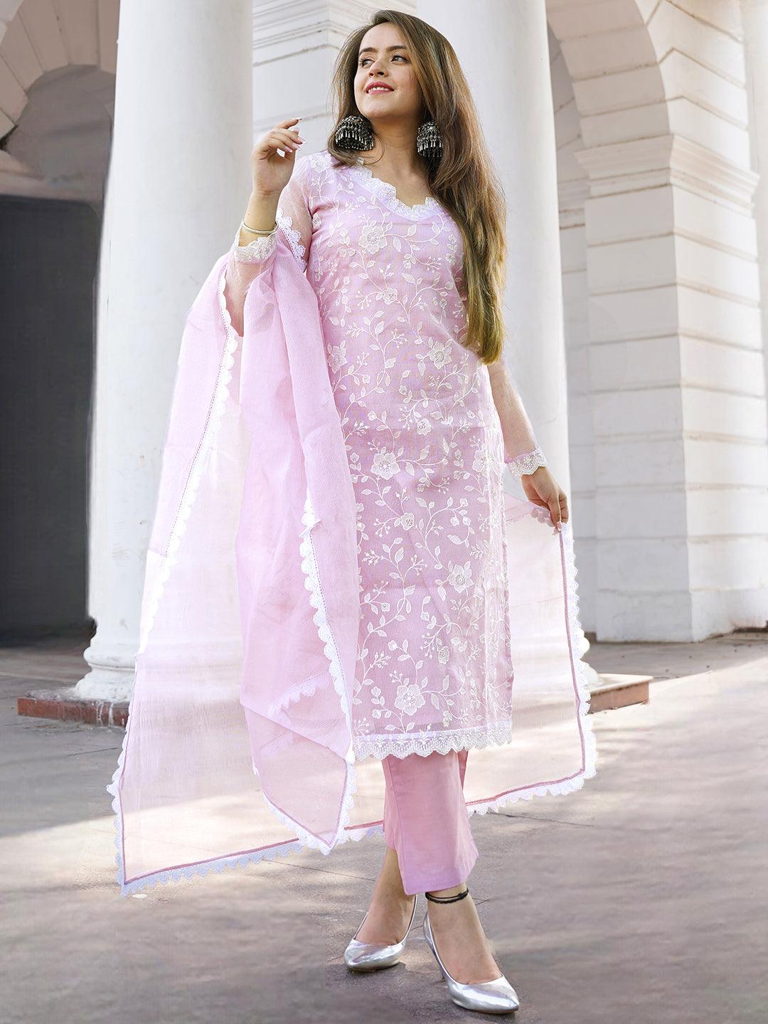 Lavender Embroidered Cotton Pakistani Suit - Libas 