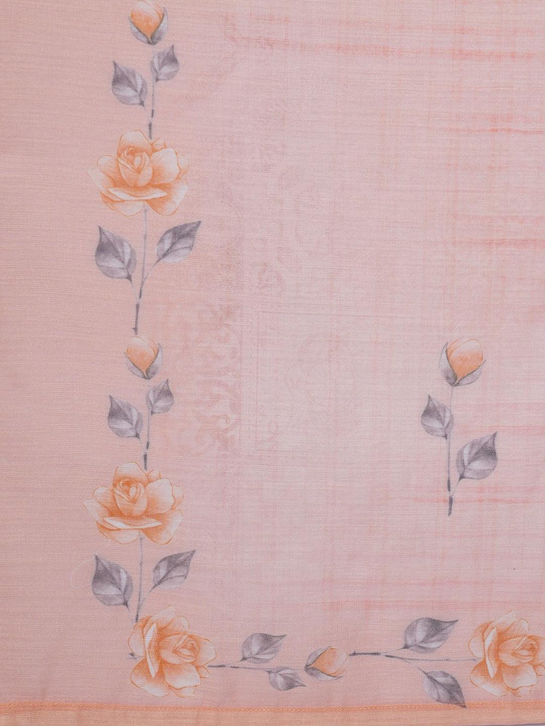 Peach Printed Linen Straight Suit With Dupatta - Libas