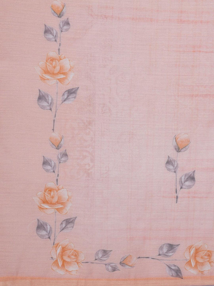 Peach Printed Linen Straight Suit With Dupatta - Libas