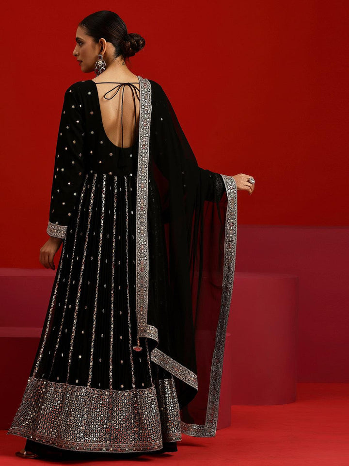 Libas Art Black Embroidered Georgette A-Line Kurta With Palazzos & Dupatta - Libas