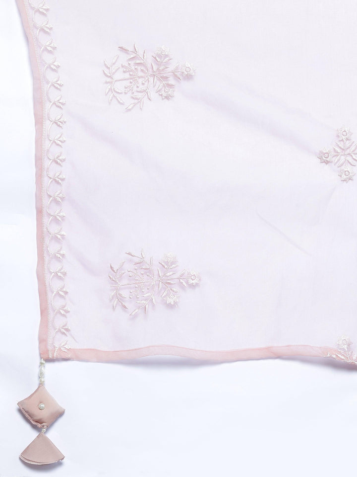 Peach Yoke Design Silk Blend Straight Suit With Dupatta - Libas