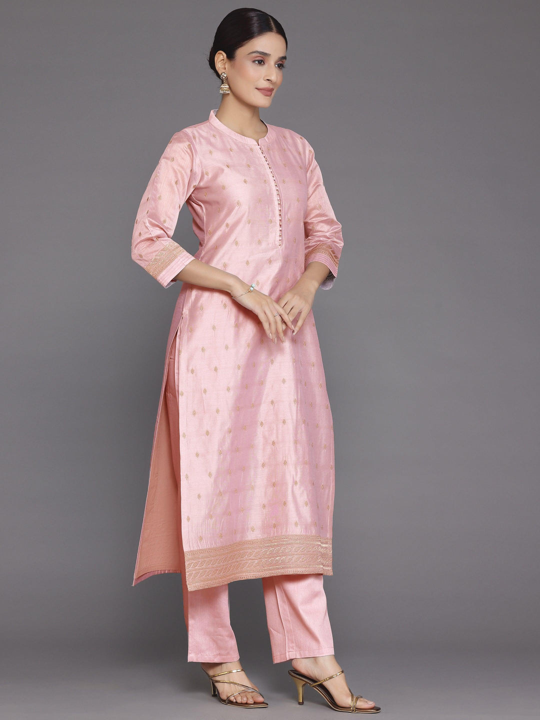 Pink Embroidered Chanderi Silk Straight Suit With Dupatta - Libas