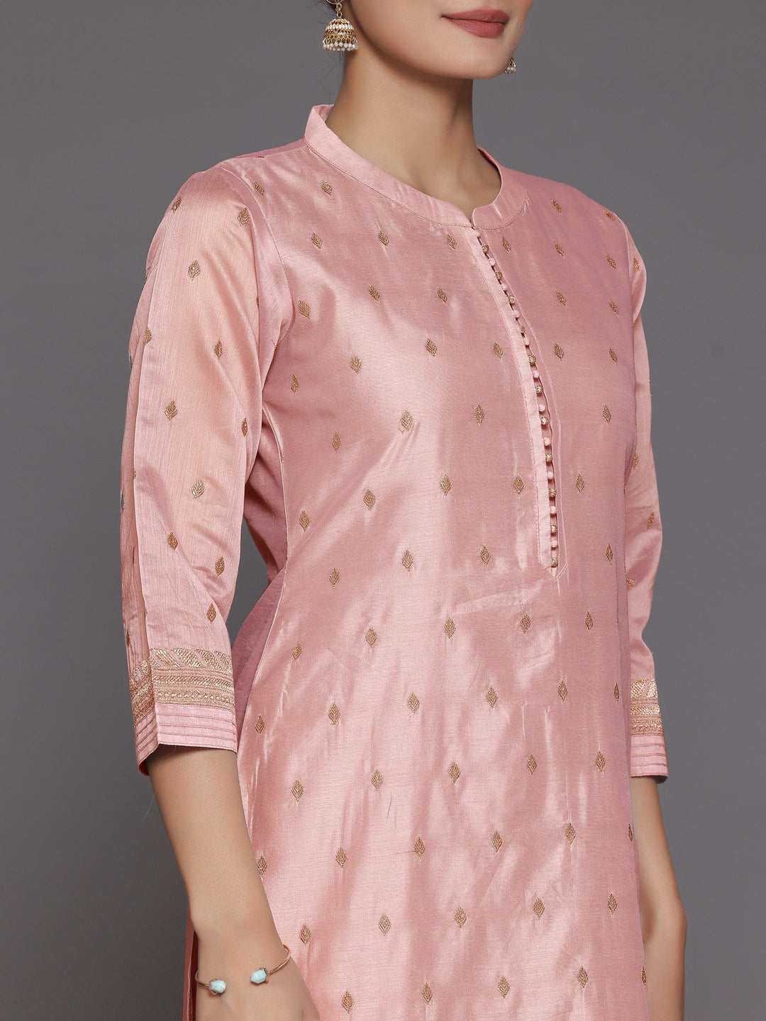 Pink Embroidered Chanderi Silk Straight Suit With Dupatta - Libas