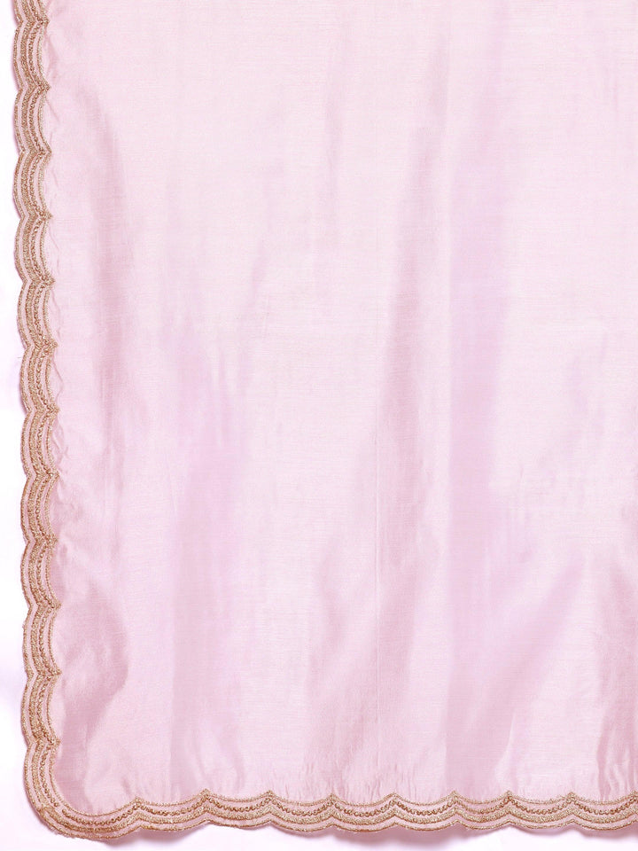 Pink Embroidered Chanderi Silk Straight Suit With Dupatta - Libas