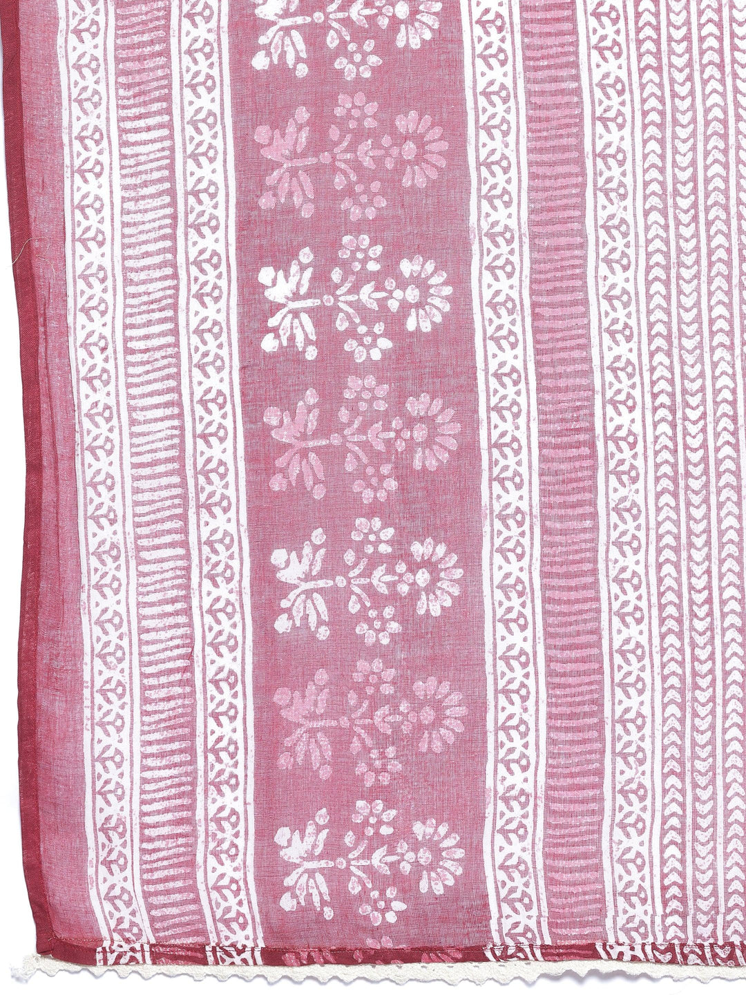 Burgundy Printed Cotton A-Line Kurta With Palazzos & Dupatta - Libas 