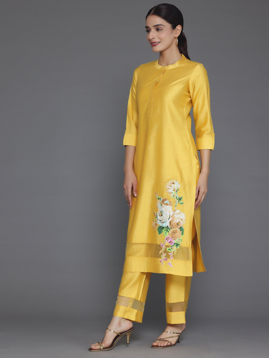 Mustard Self Design Silk Blend Straight Suit With Dupatta - Libas