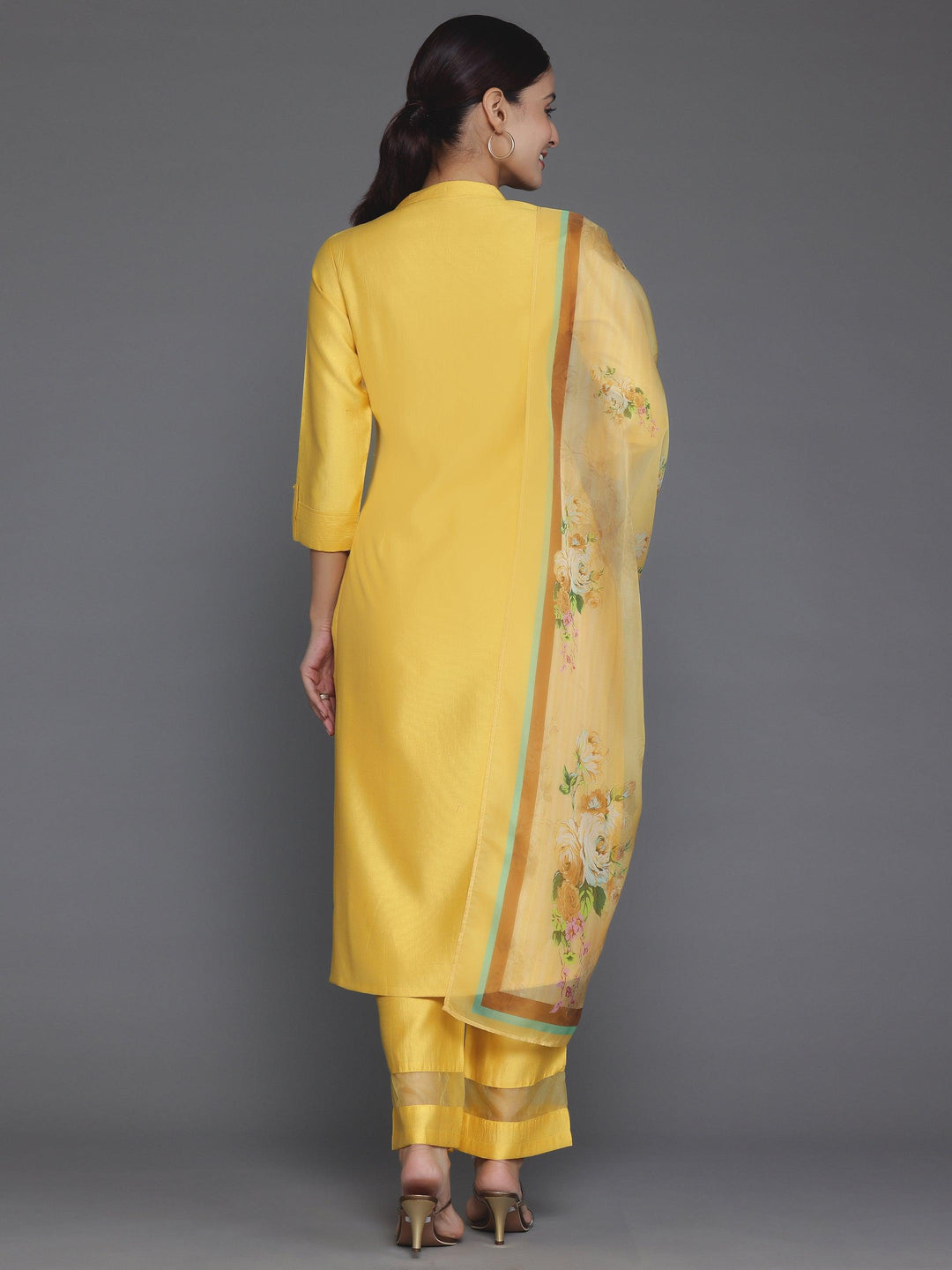 Mustard Self Design Silk Blend Straight Suit With Dupatta - Libas 