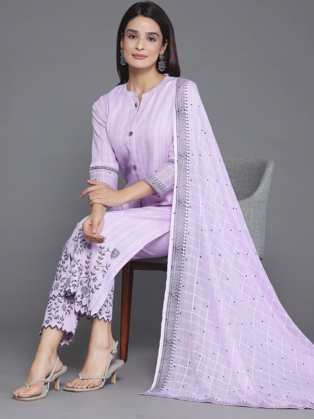  Lavender Woven Design Cotton Straight Suit With Dupatta 