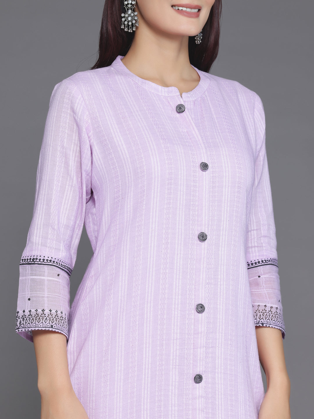  Lavender Woven Design Cotton Straight Suit With Dupatta 