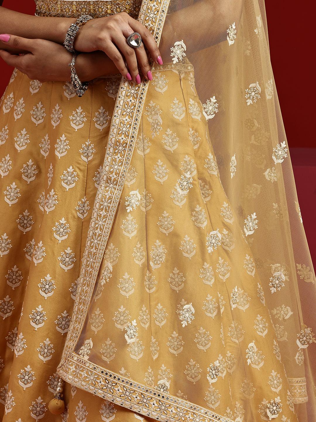 Libas Art Yellow Embroidered Silk Blend Lehenga Set - Libas