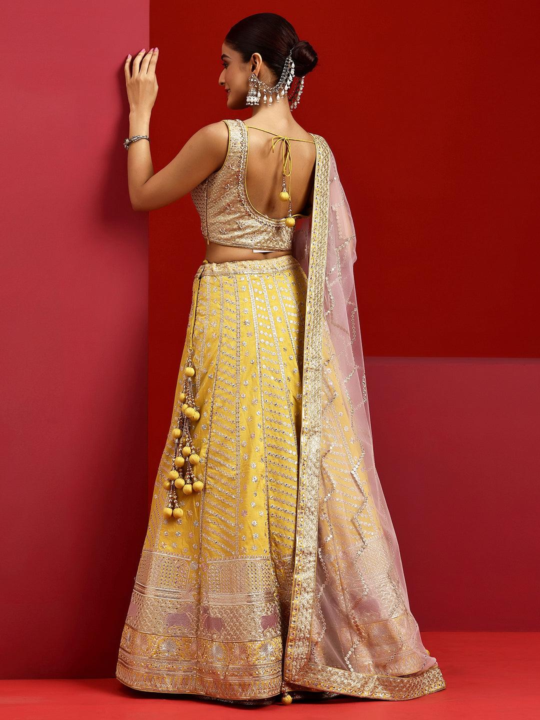 Libas Art Yellow Embellished Silk Blend Lehenga Set - Libas