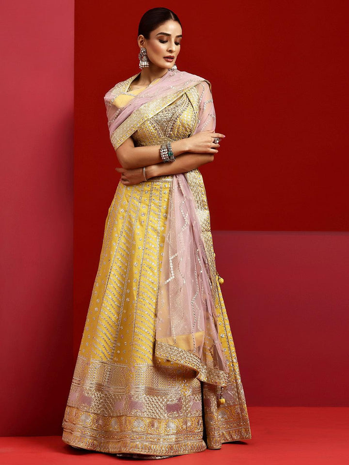 Libas Art Yellow Embellished Silk Blend Lehenga Set - Libas