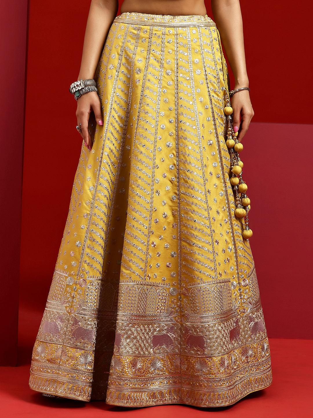 Libas Art Yellow Embellished Silk Blend Lehenga Set - Libas