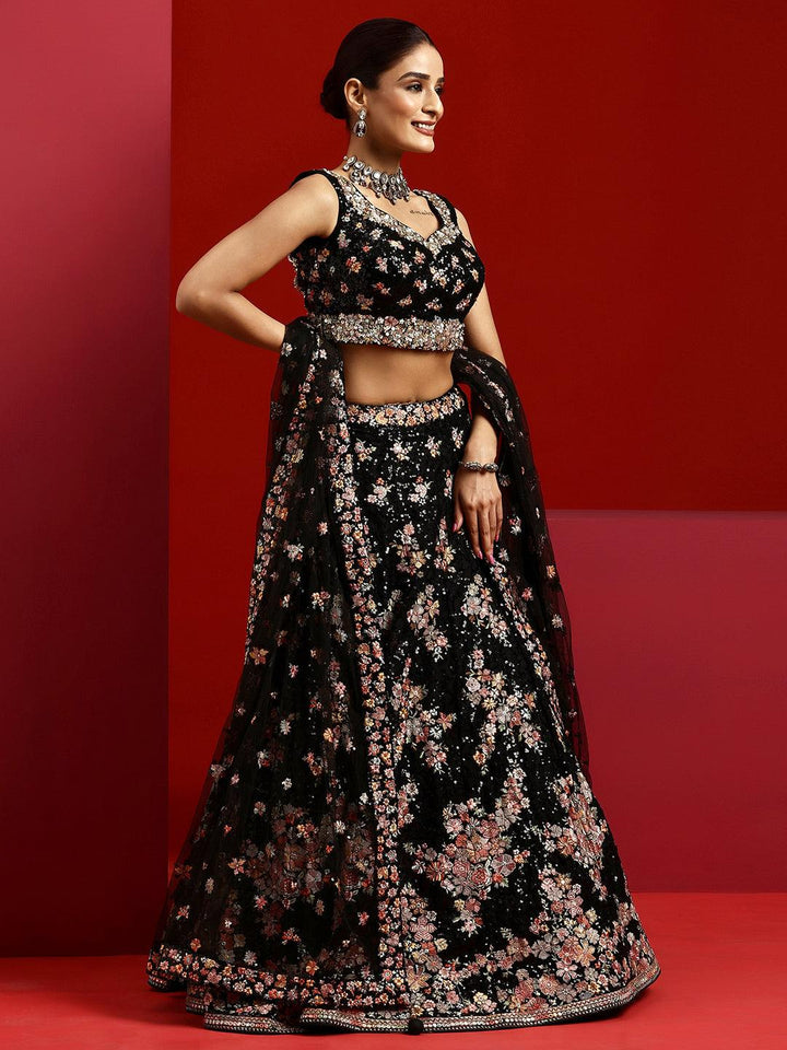 Libas Art Black Embroidered Silk Blend Lehenga Set - Libas