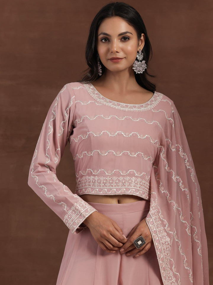 Libas Art Pink Embroidered Georgette Co-Ords - Libas