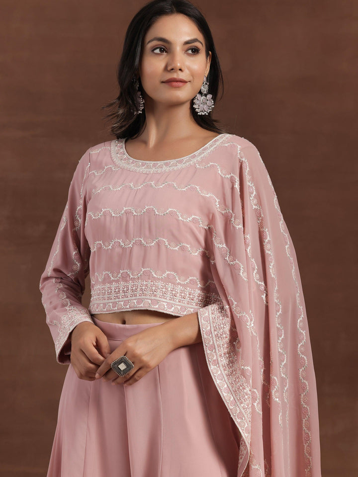 Libas Art Pink Embroidered Georgette Co-Ords - Libas