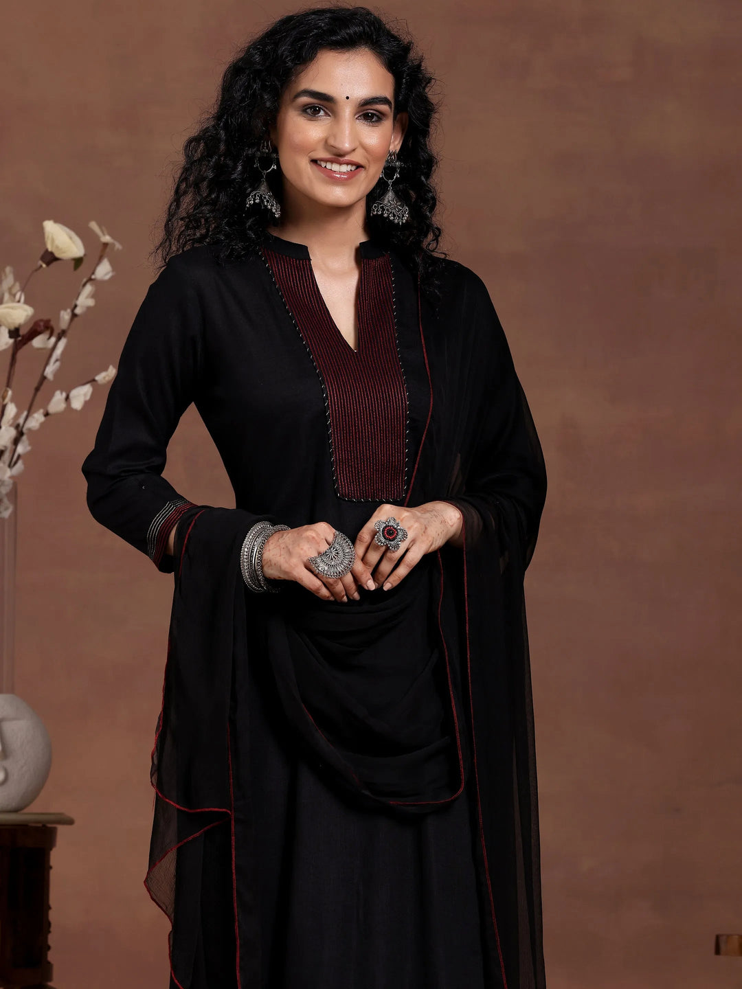  Black Yoke Design Cotton Straight Suit With Dupatta 