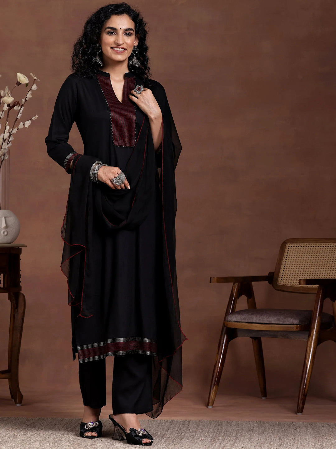  Black Yoke Design Cotton Straight Suit With Dupatta 