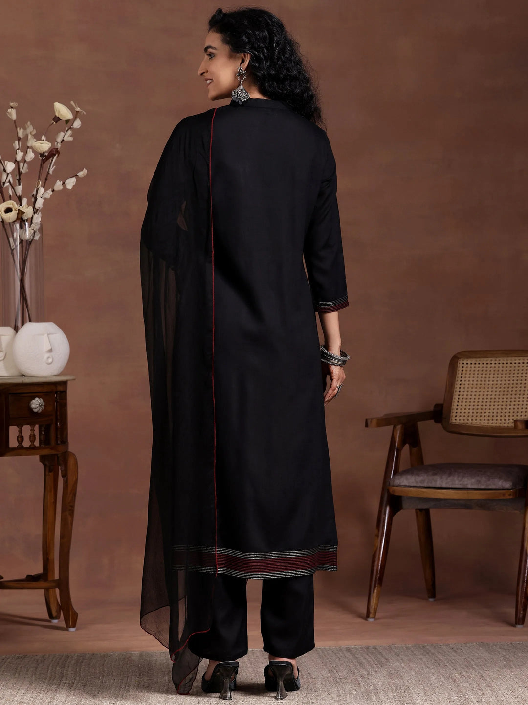  Black Yoke Design Cotton Straight Suit With Dupatta 