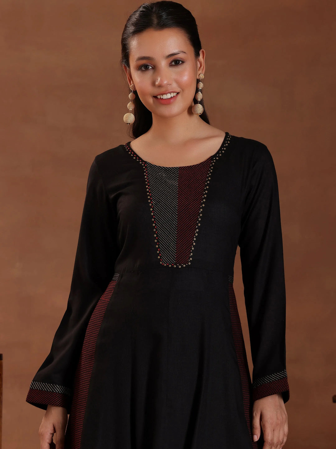  Black Self Design Pure Cotton A-Line Kurta With Trousers 