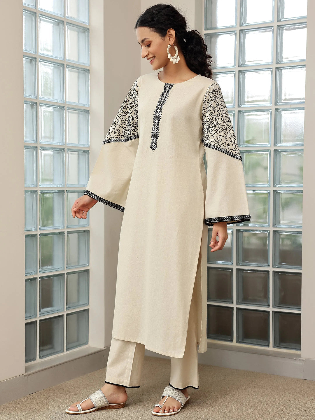  Beige Solid Cotton Blend Straight Suit With Dupatta 