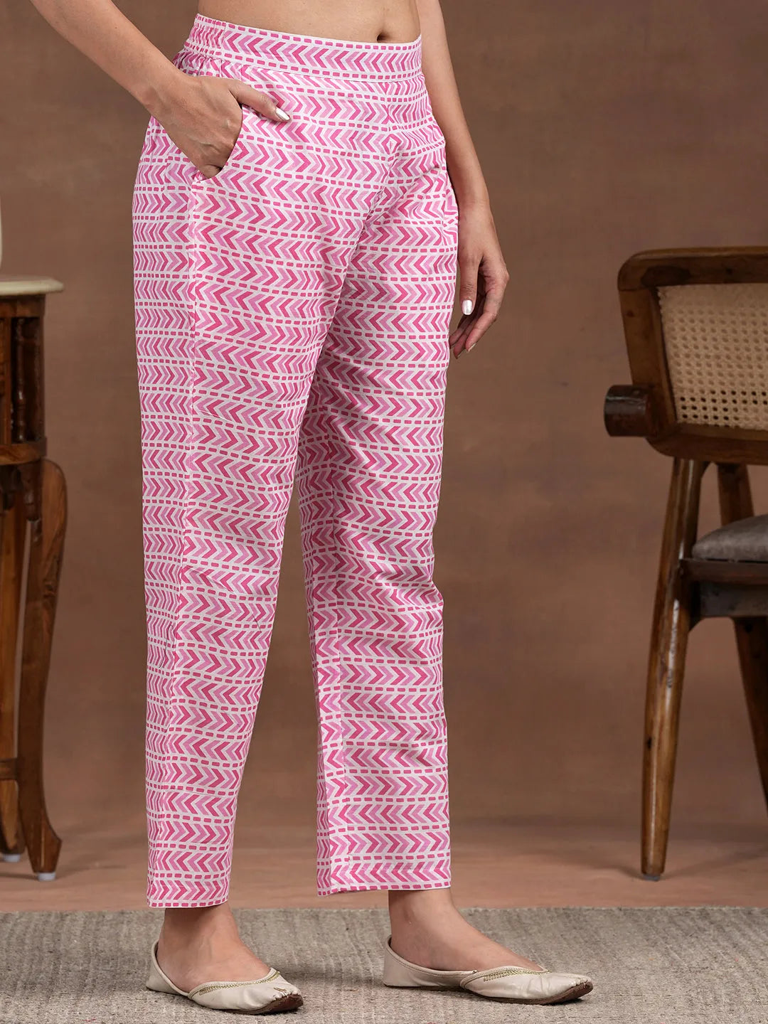  Pink Printed Cotton Straight Suit With Dupatta 