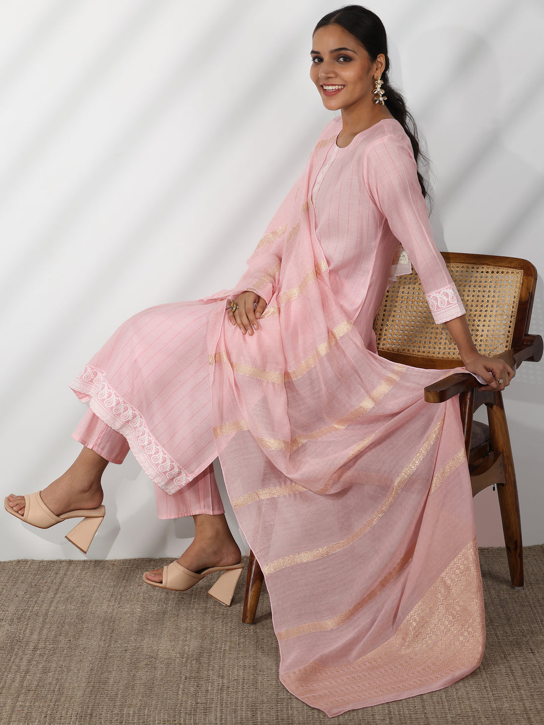  Pink Embroidered Cotton Blend Straight Suit With Dupatta 