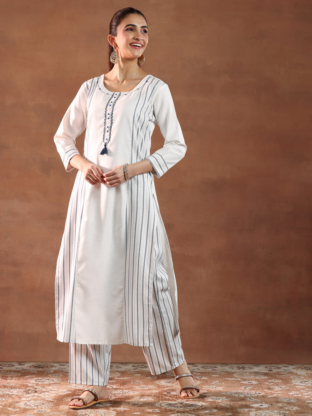  Off White Printed Cotton Blend Straight Suit With Dupatta 