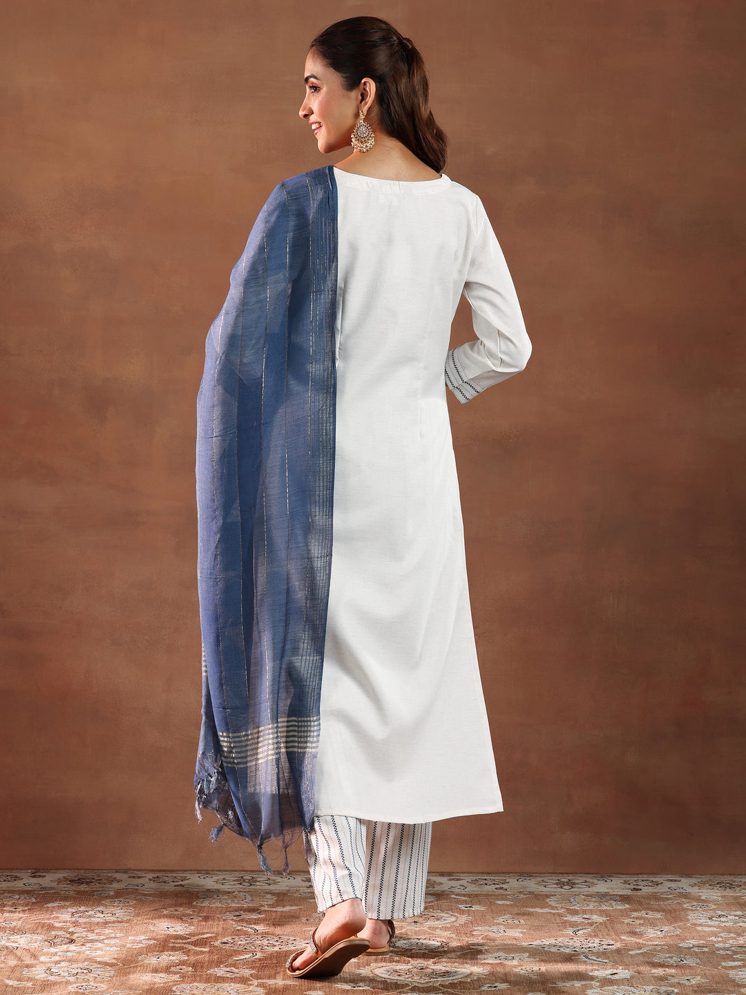  Off White Printed Cotton Blend Straight Suit With Dupatta 