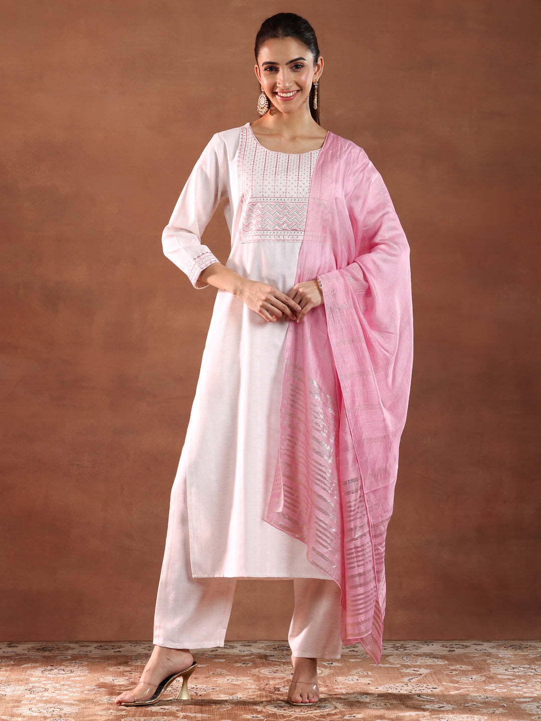  Off White Yoke Design Cotton Blend Straight Suit With Dupatta 