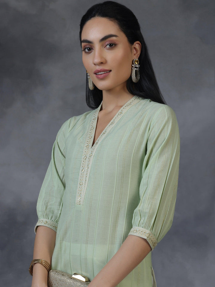 Light green Woven Design Cotton Straight Kurta - Libas