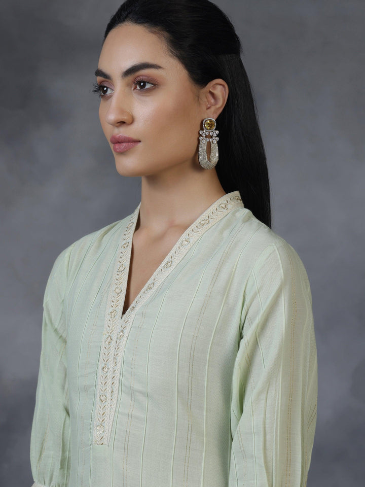 Light green Woven Design Cotton Straight Kurta - Libas